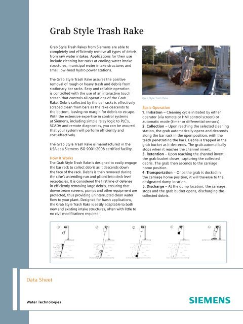 Grab Style Trash Rake Technical Datasheet - Siemens