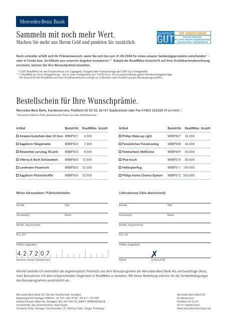 Endspurt für Ihre RoadMiles - Mercedes-Benz Bank