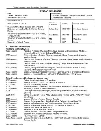 Biographical Sketch Format Page - University of South Florida