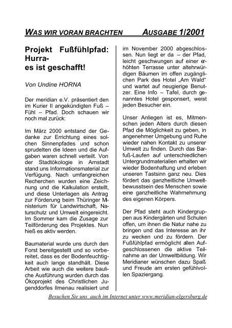 Vereinszeitschrift Kurier III / 2001 - meridian eV in  Elgersburg