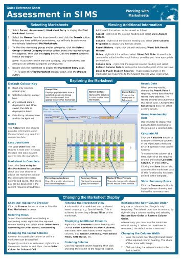 QRS Assessment in SIMS Working with Marksheets - EiS Kent