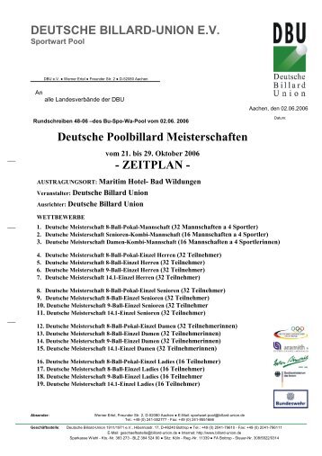 Zeitplan Deutsche Meisterschaften 2006 in Bad Wildungen hier
