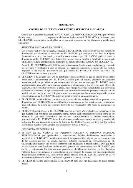 saldar Llorar limpiador Contrato de Cuenta Corriente y Servicios Bancarios - NotarÃa ...