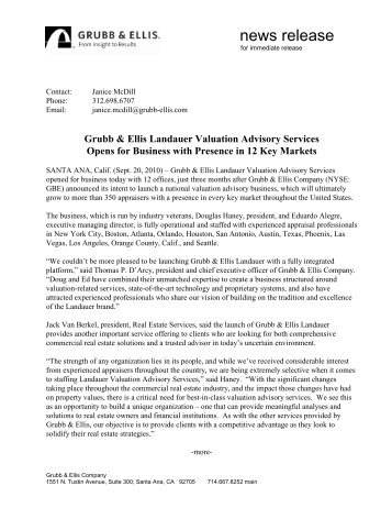 Grubb & Ellis Landauer Valuation Advisory Services Opens for ...