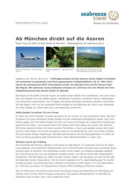 Ab München direkt auf die Azoren