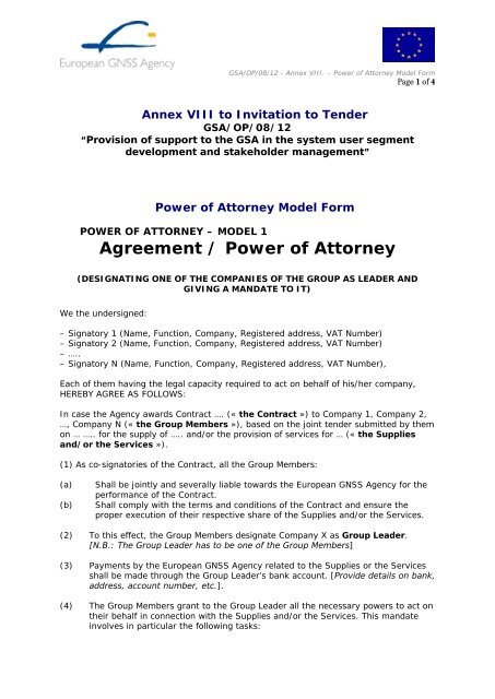 Annex VIII: power of attorney - European GNSS Agency
