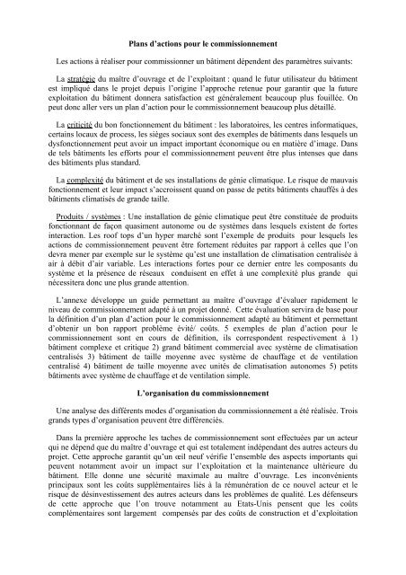 des outils pour le commissionnement des installations de genie ...