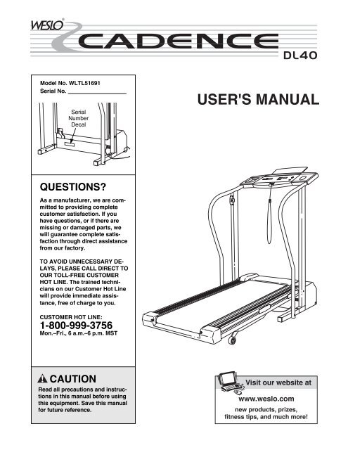 Weslo treadmill manuals sale