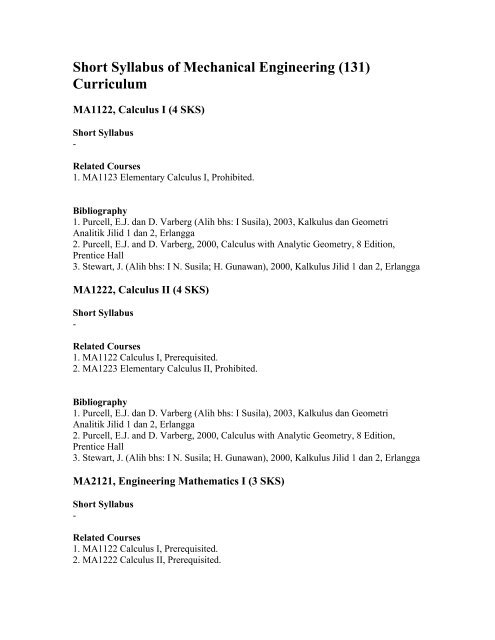 Short Syllabus of Mechanical Engineering (131) Curriculum - ITB