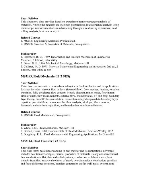 Short Syllabus of Mechanical Engineering (131) Curriculum - ITB