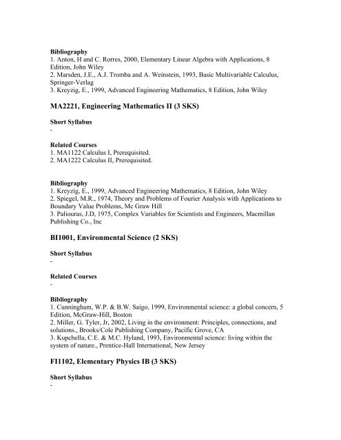 Short Syllabus of Mechanical Engineering (131) Curriculum - ITB