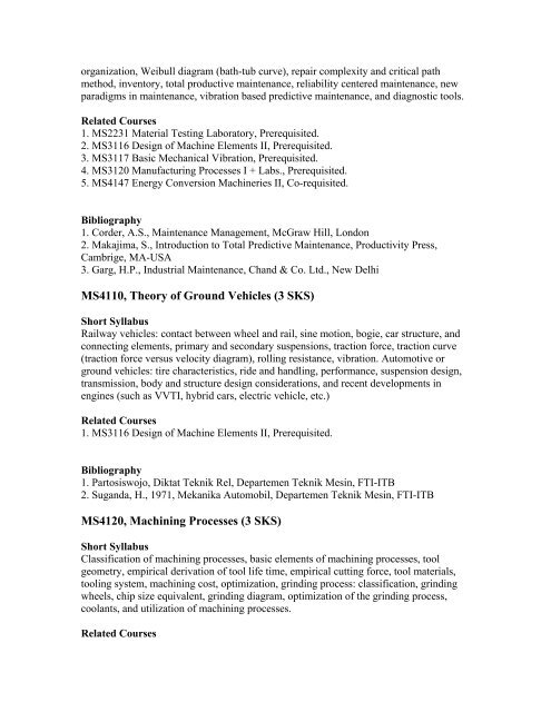 Short Syllabus of Mechanical Engineering (131) Curriculum - ITB