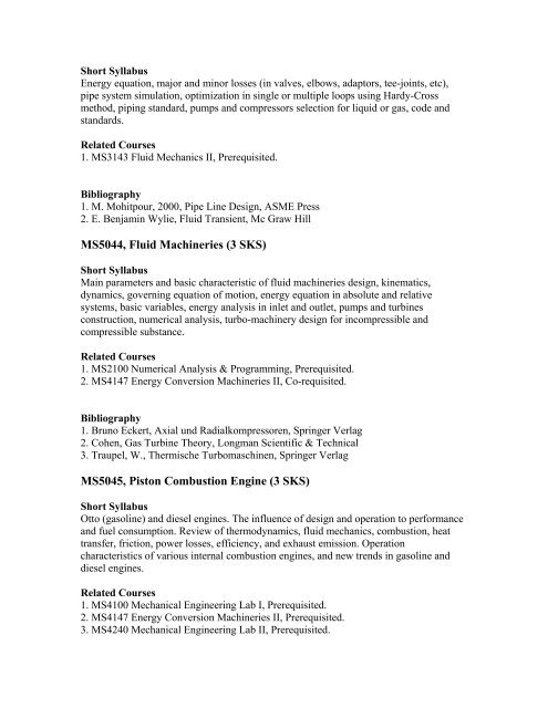 Short Syllabus of Mechanical Engineering (131) Curriculum - ITB