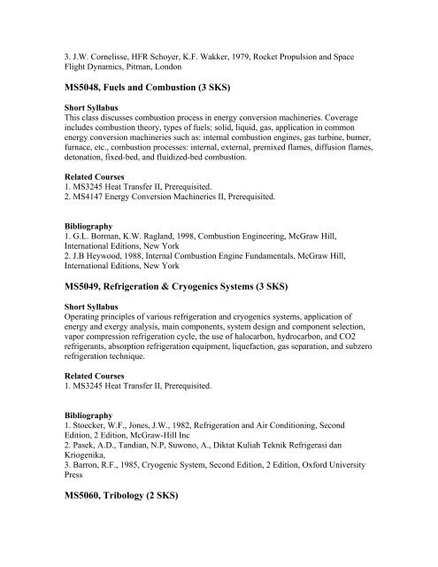 Short Syllabus of Mechanical Engineering (131) Curriculum - ITB