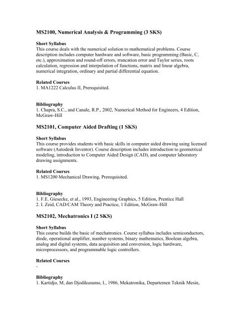 Short Syllabus of Mechanical Engineering (131) Curriculum - ITB