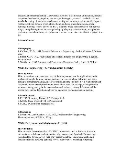 Short Syllabus of Mechanical Engineering (131) Curriculum - ITB