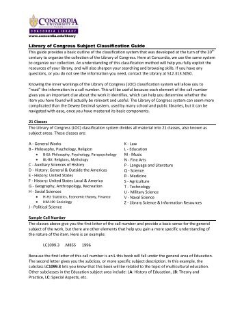 Library of Congress Subject Classification Guide This guide ...