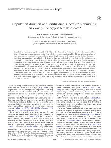 Copulation duration and fertilization success in a damselfly: an ...