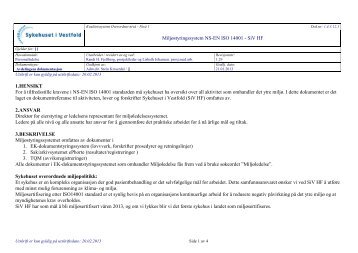 MiljÃ¸styringssystem NS-EN ISO 14001 - SiV HF - Helse Vest