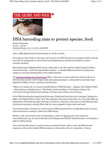 DNA barcoding aims to protect species, food - iBOL