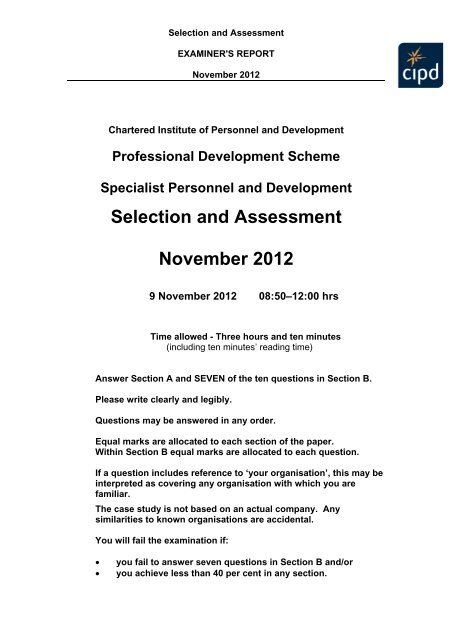 Selection and Assessment November 2012 - CIPD