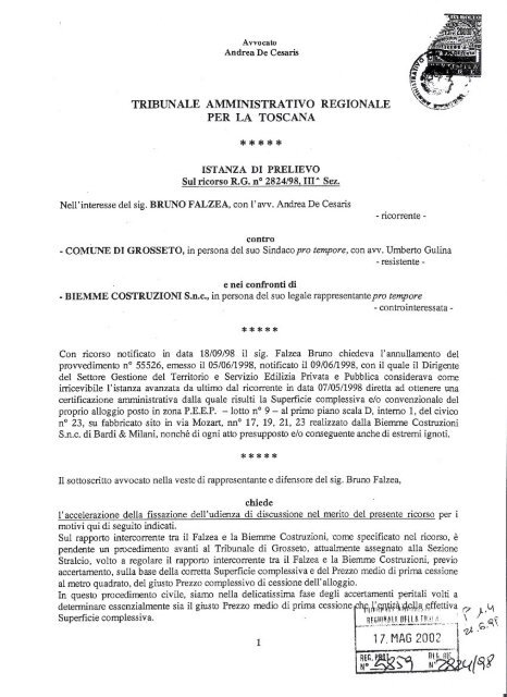 Istanza di prelievo dell'avv. Andrea De Cesaris ... - Bruno Falzea