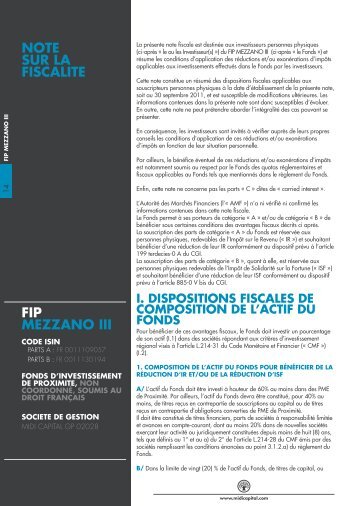 NOTE SUR LA FISCALITE FIP MEZZANO III - Haussmann Patrimoine