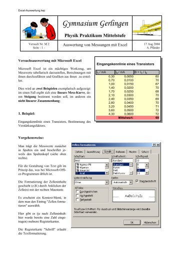 Word Pro - Excel-Auswertung.lwp - Gymnasium Gerlingen