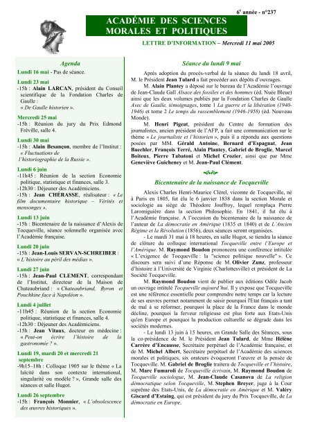 Mercredi 11 mai 2005 - AcadÃ©mie des sciences morales et politiques