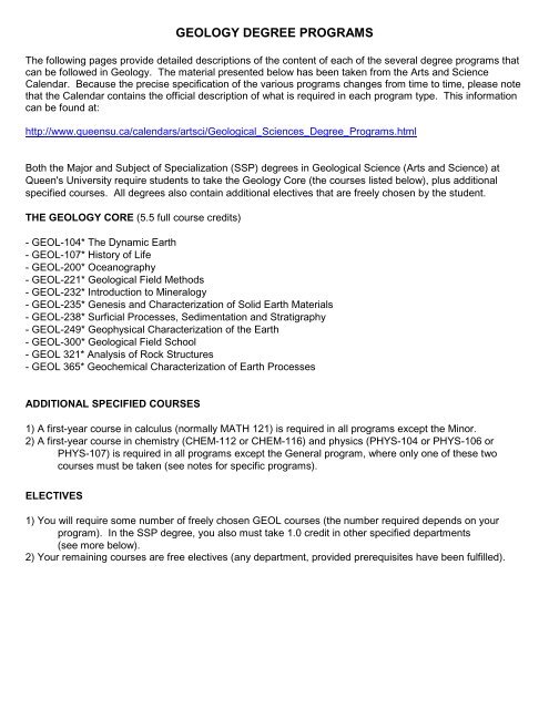 Geosciences Program Brochure - Queen's University