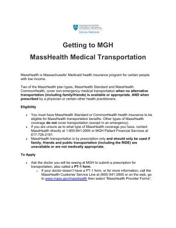 Getting to MGH MassHealth Medical Transportation - Patient Care ...