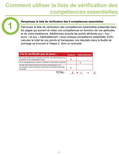 Liste de vérification des compétences essentielles de SCALES