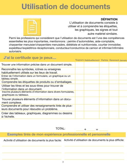 Liste de vérification des compétences essentielles de SCALES