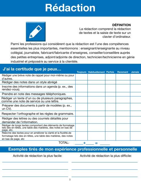 Liste de vérification des compétences essentielles de SCALES