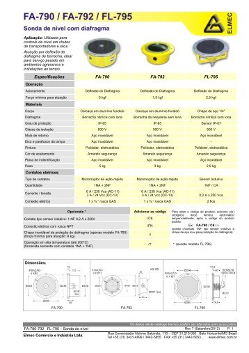 Sonda de nÃ­vel com diafragma - Elmec ComÃ©rcio e IndÃºstria Ltda