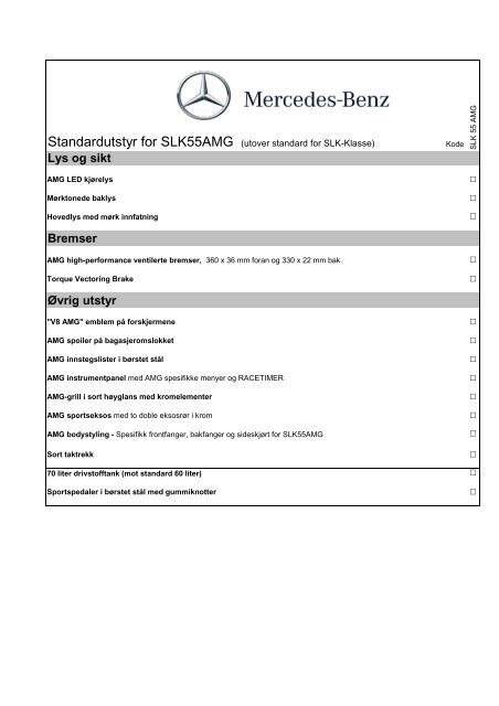 SLK-Klasse bil- og utstyrsprisliste (pdf) - Mercedes Benz