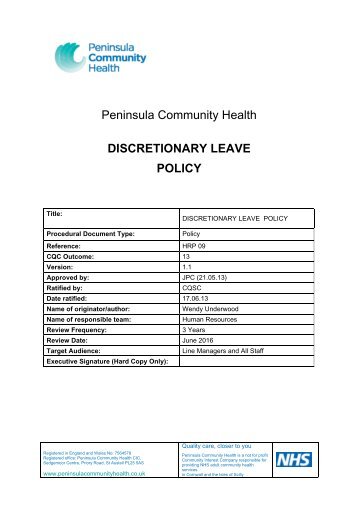 Discretionary Leave Policy - the Royal Cornwall Hospitals Trust ...