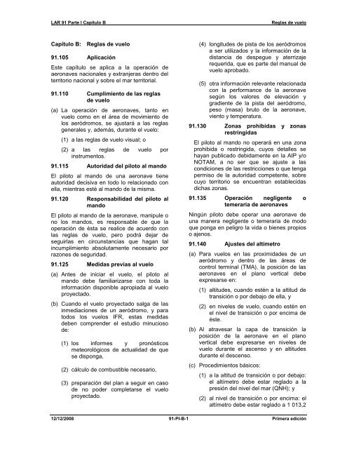 Reglamento AeronÃ¡utico Latinoamericano LAR 91 Reglas ... - ICAO