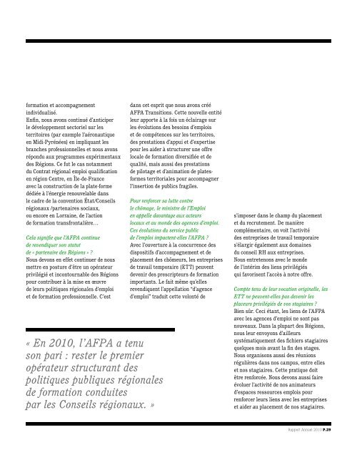 Afpa 2010 - Rapport annuel - Centre Inffo