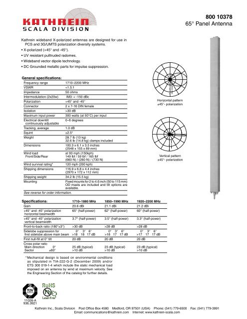 800 10378 65Â° Panel Antenna - Kathrein Scala Division