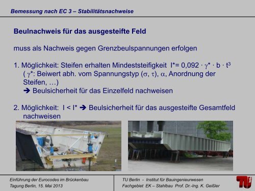 Prof. Dr.-Ing. Karsten GeiÃler StahlbrÃ¼cken EC3-2 im ... - VSVI