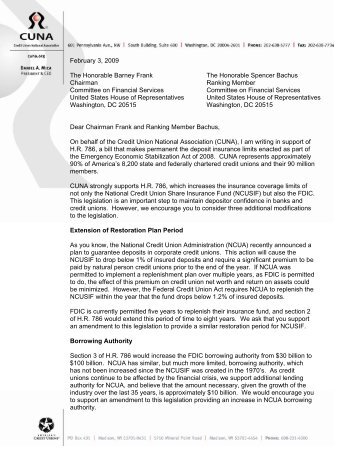 Letter from CUNA to House Financial Services Committee Chairman ...