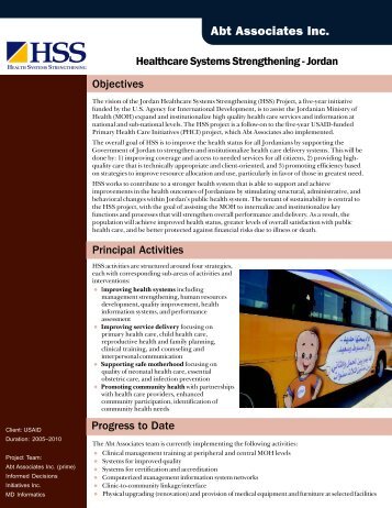 Healthcare Systems Strengthening - Jordan - Abt Associates