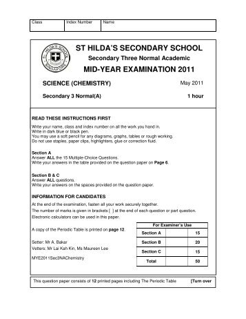 st hilda's secondary school mid-year examination 2011 - ASKnLearn