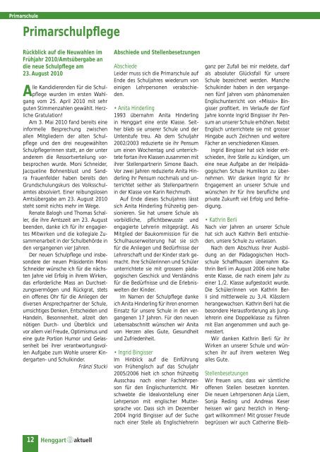 Mitteilungsblatt der Gemeinde | Nr. 2/2010 - Primarschule Henggart