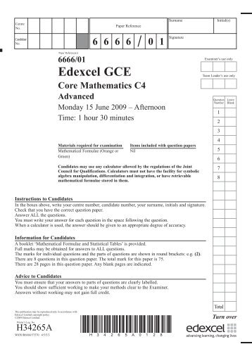 Paper Reference(s) Edexcel GCE