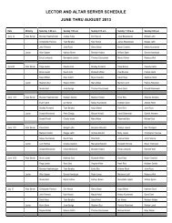 Altar Server schedule - St. Catherine of Sweden Church