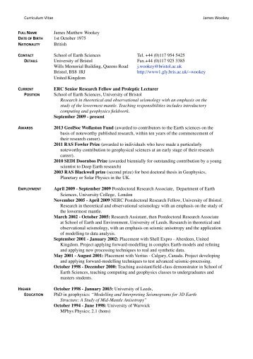 Curriculum vitae (PDF) - University of Bristol