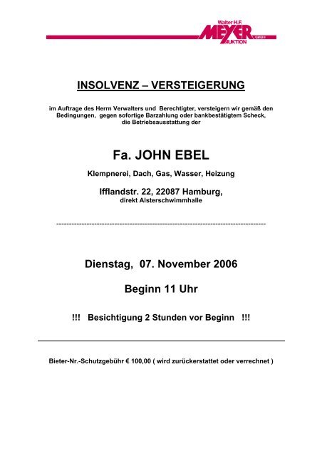 Fa. JOHN EBEL - Auktionshaus Walter H.F. Meyer GmbH