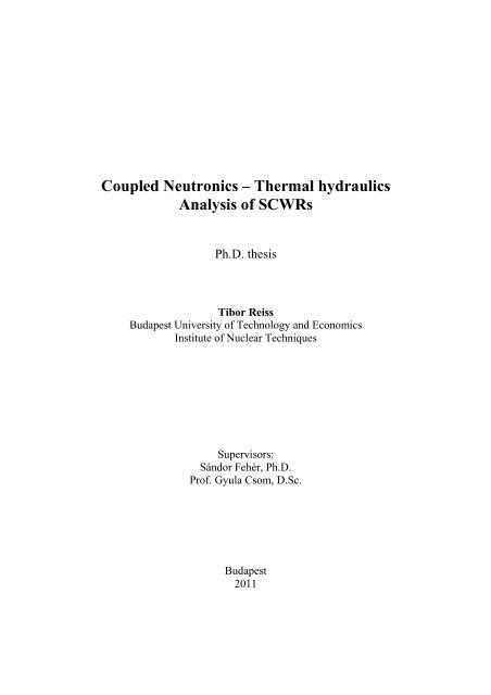 Coupled Neutronics â Thermal hydraulics Analysis of SCWRs